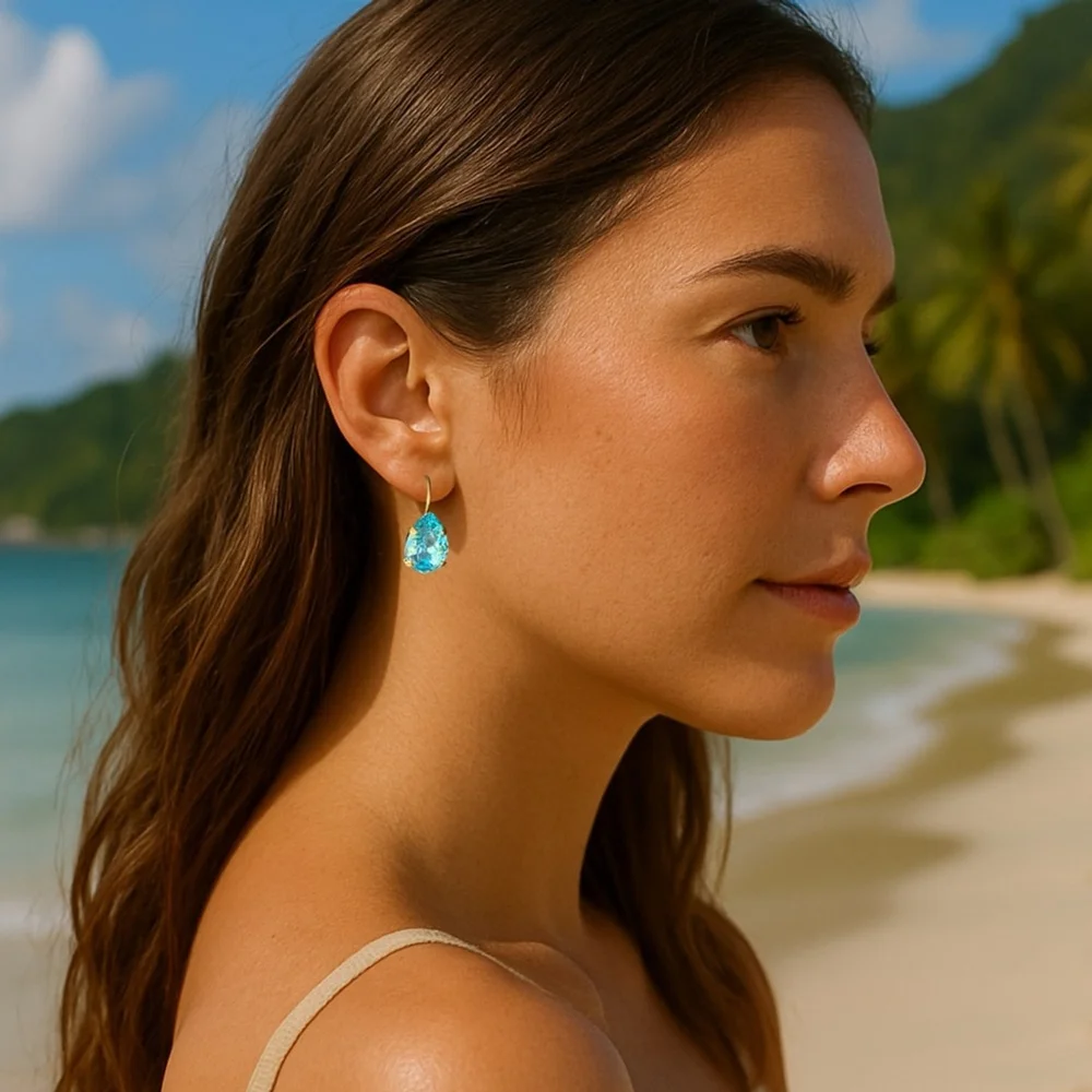 Handcrafted earrings with aqua bohemica Preciosa crystal